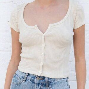 brandy melville cream ribbed zelly button down top